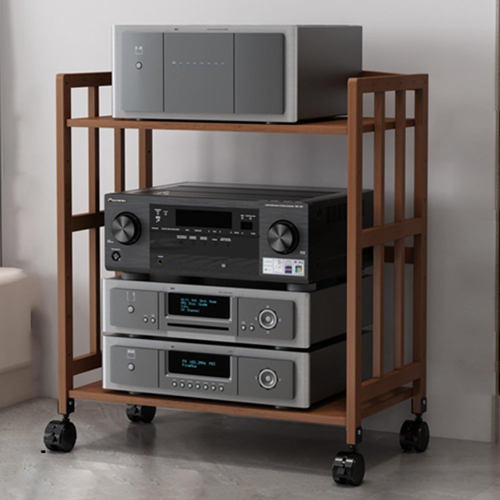 Height-Adjustable Audio Shelf, TV Stand and Record Player Table, 55 x 38 x 77 cm