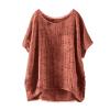Women's Summer Short-Sleeve Solid Casual Loose Linen Top, Cotton Long-Sleeve Shirt, Orange, M view 1