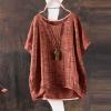 Women's Summer Short-Sleeve Solid Casual Loose Linen Top, Cotton Long-Sleeve Shirt, Orange, M view 2