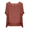 Women's Summer Short-Sleeve Solid Casual Loose Linen Top, Cotton Long-Sleeve Shirt, Orange, M view 3
