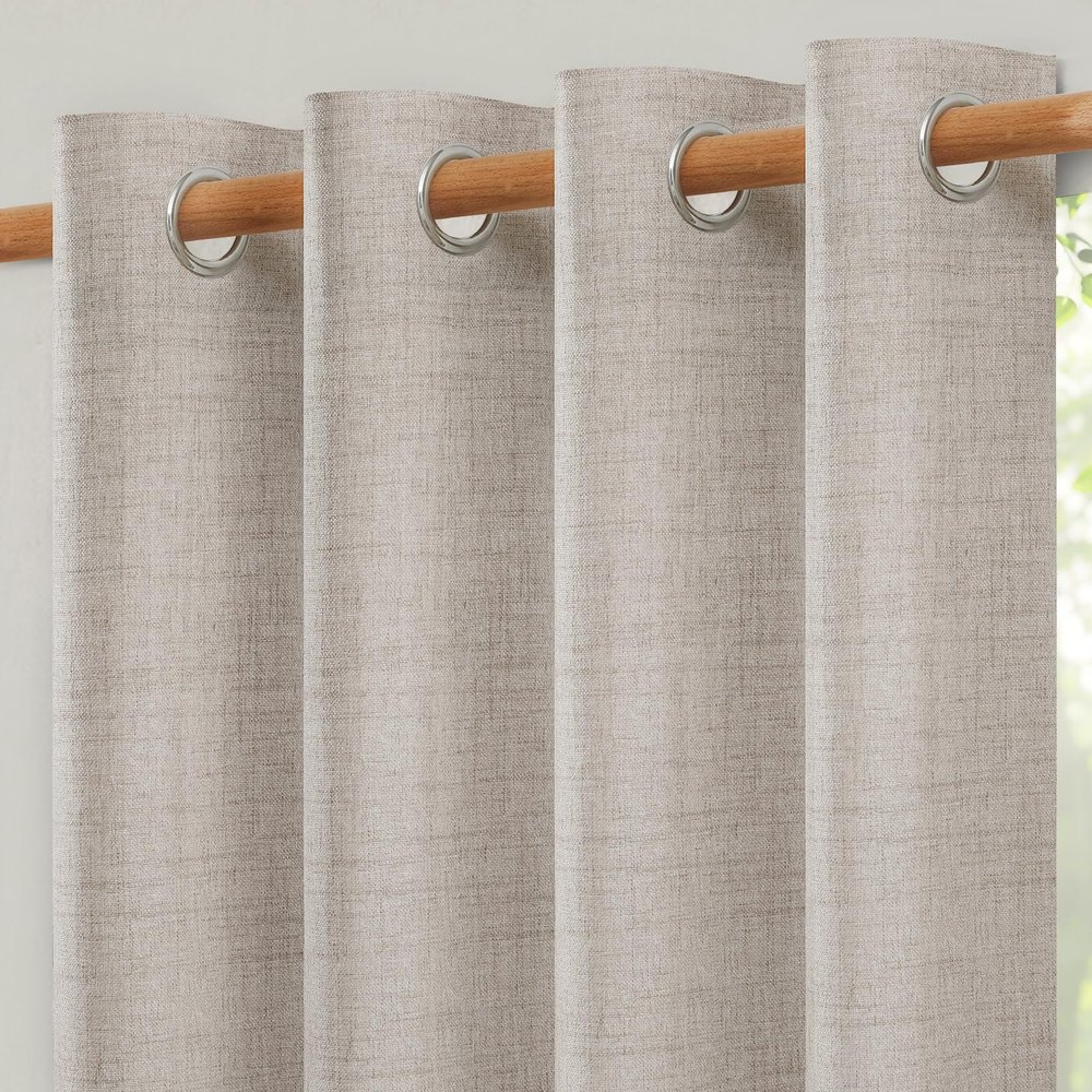Softalker Linen Sheer Curtains, 63" H x 55" W, 2-Piece Set, Natural