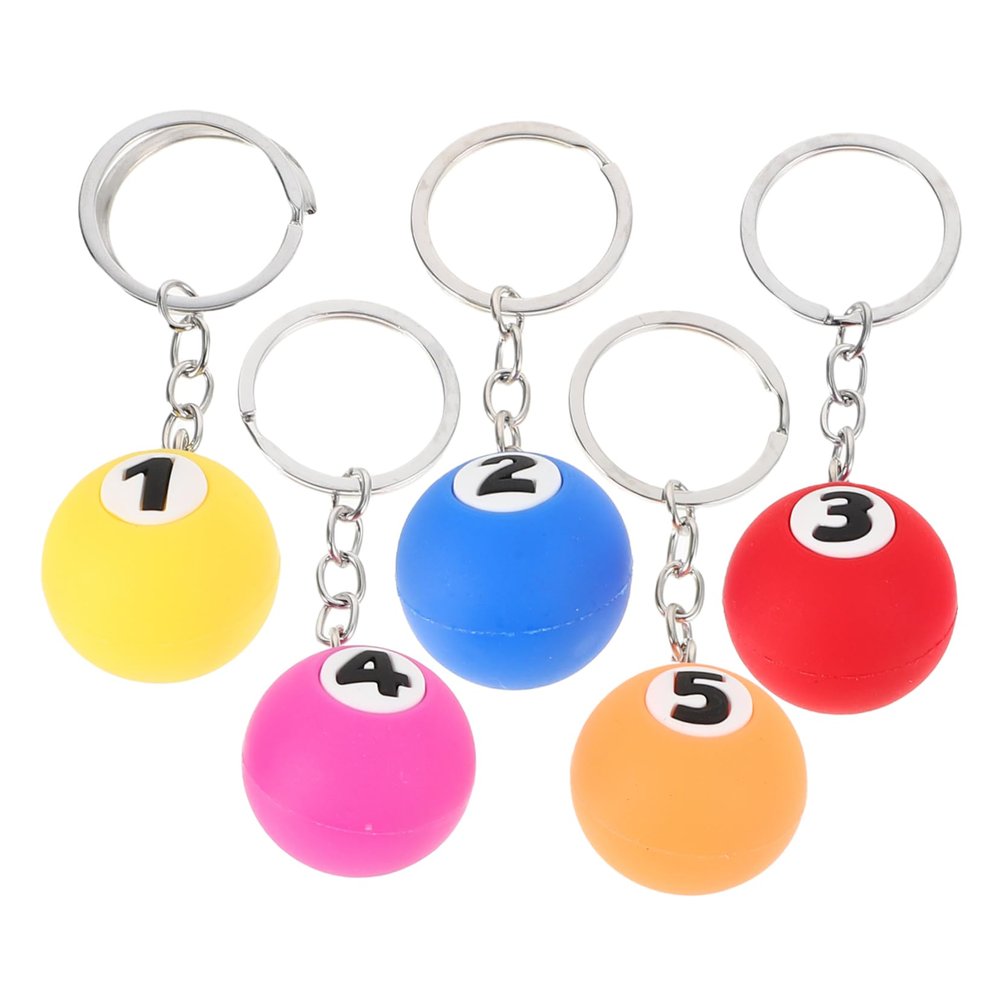 PVC and Metal Billiard Ball Keychains, 5-Pack, for Bags