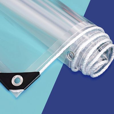 Durable Transparent PVC Tarp with Grommets, 0.35 mm Thick, Waterproof Outdoor Cover, Balcony Rain Curtain and Camping Tent Sidewall, Customizable Size (2.6 m x 3.2 m)