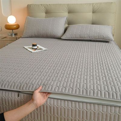 TYYUETY Zippered Mattress Cover, Customizable Size, Solid Color, Warm and Comfortable, Extra-Soft Mattress Protector - Gray - 190 x 200 + 30 cm