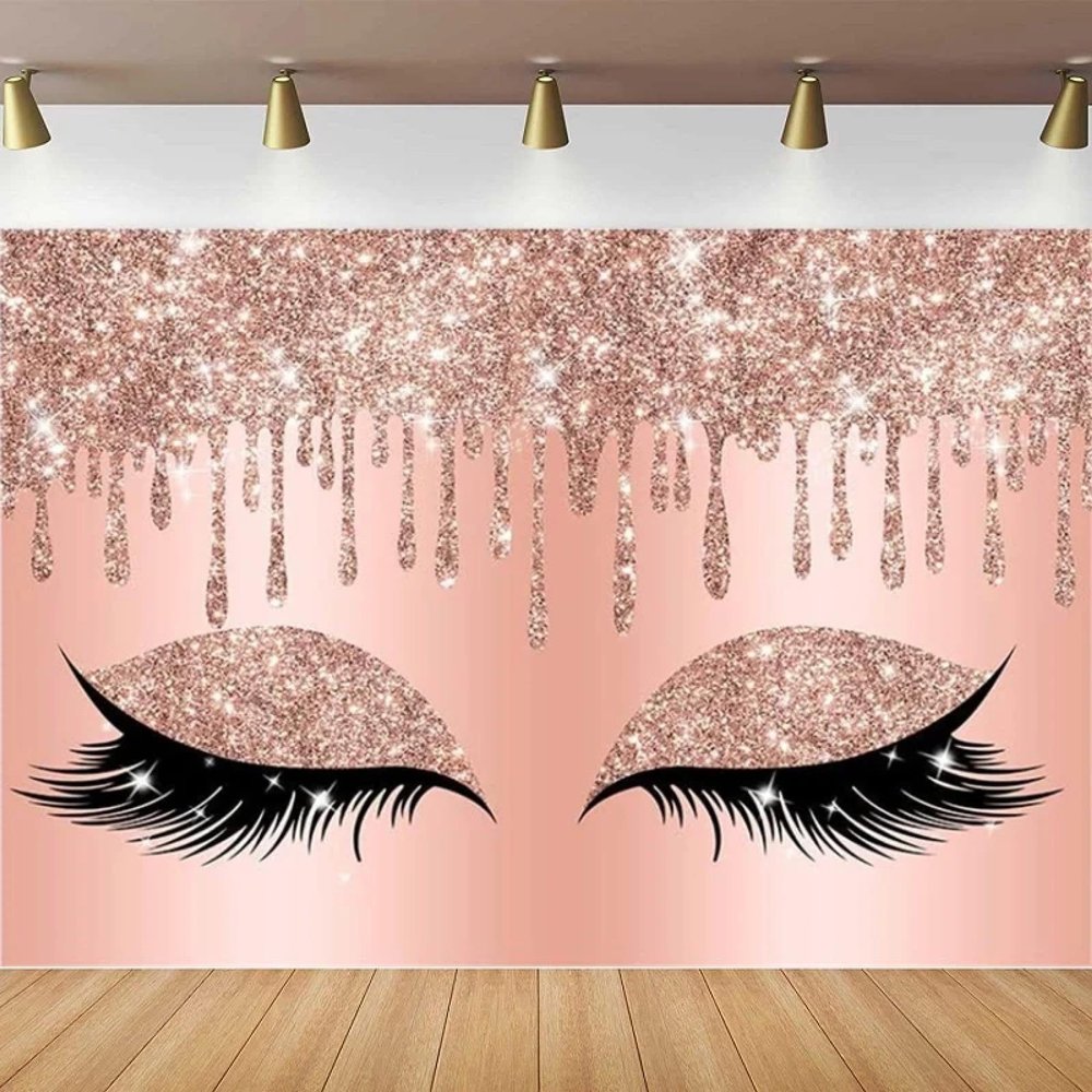 Photography Backdrop for Lash Makeup Artists, Dripping Glitter Sea Girl Spa Fashion Party Banner, 250 x 180 cm