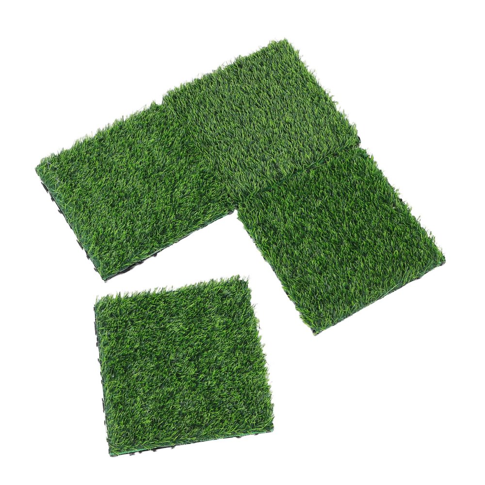 SHINEOFI Artificial Grass Squares, 4-Pack, Green, 30 x 30 cm