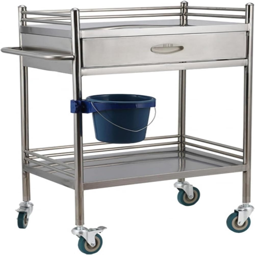 Medical Stainless Steel Utility Cart, 2-Tier, for Labs and Emergencies, 80 × 22.5 × 86 cm