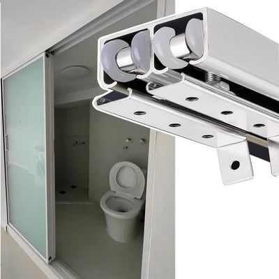Sliding Door Hardware Kit, Double Track Set, Silver Barn Door Hardware with Rollers