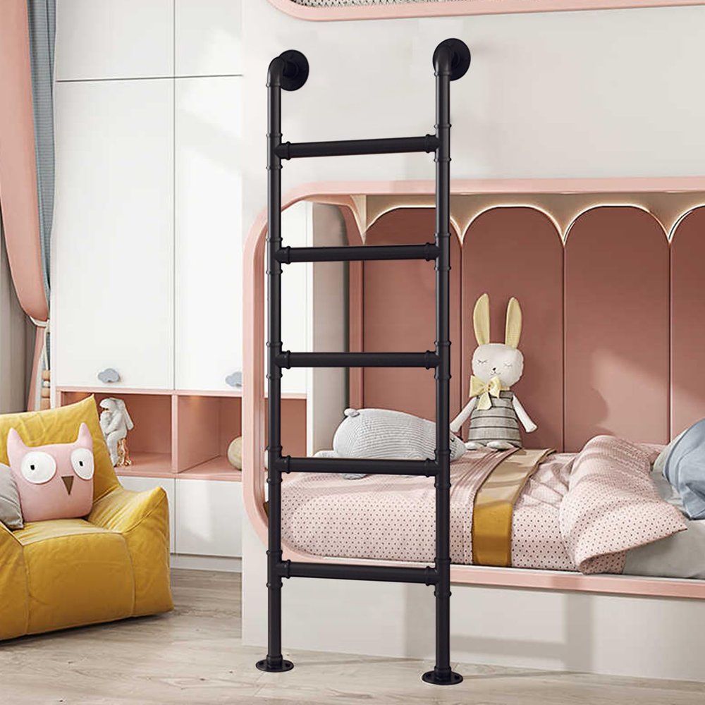 4–8 ft Ladder for Lofts and Homes, Wall-Mounted Bunk Bed Ladder for Dorms, Durable Basement Egress Safety Ladder, Customizable Size, Black