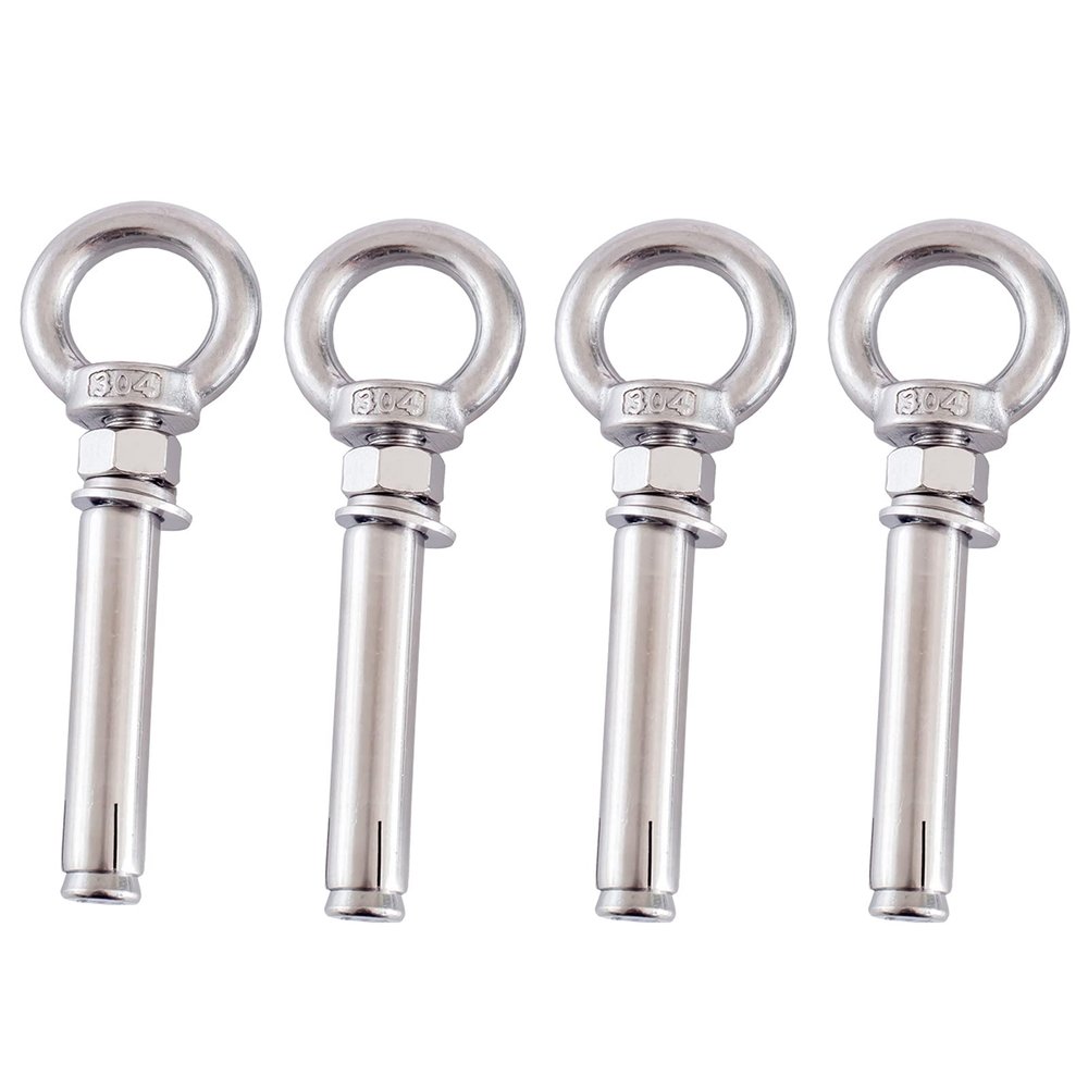 KOINEN M10 Expansion Anchor Bolts with Eye Rings, 4-Pack, 304 Stainless Steel, for Concrete and Brick Walls
