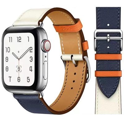 VZEXJIU Genuine Leather Band Compatible with Apple Watch 42mm (Series 3), 44mm, 45mm, 46mm, 49mm, Replacement Band for iWatch Ultra 2/1, Series 10–3 and SE, for Men and Women, White/Dark Blue