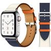 VZEXJIU Genuine Leather Band Compatible with Apple Watch 42mm (Series 3), 44mm, 45mm, 46mm, 49mm, Replacement Band for iWatch Ultra 2/1, Series 10–3 and SE, for Men and Women, White/Dark Blue view 1