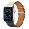 VZEXJIU Genuine Leather Band Compatible with Apple Watch 42mm (Series 3), 44mm, 45mm, 46mm, 49mm, Replacement Band for iWatch Ultra 2/1, Series 10–3 and SE, for Men and Women, White/Dark Blue view 2