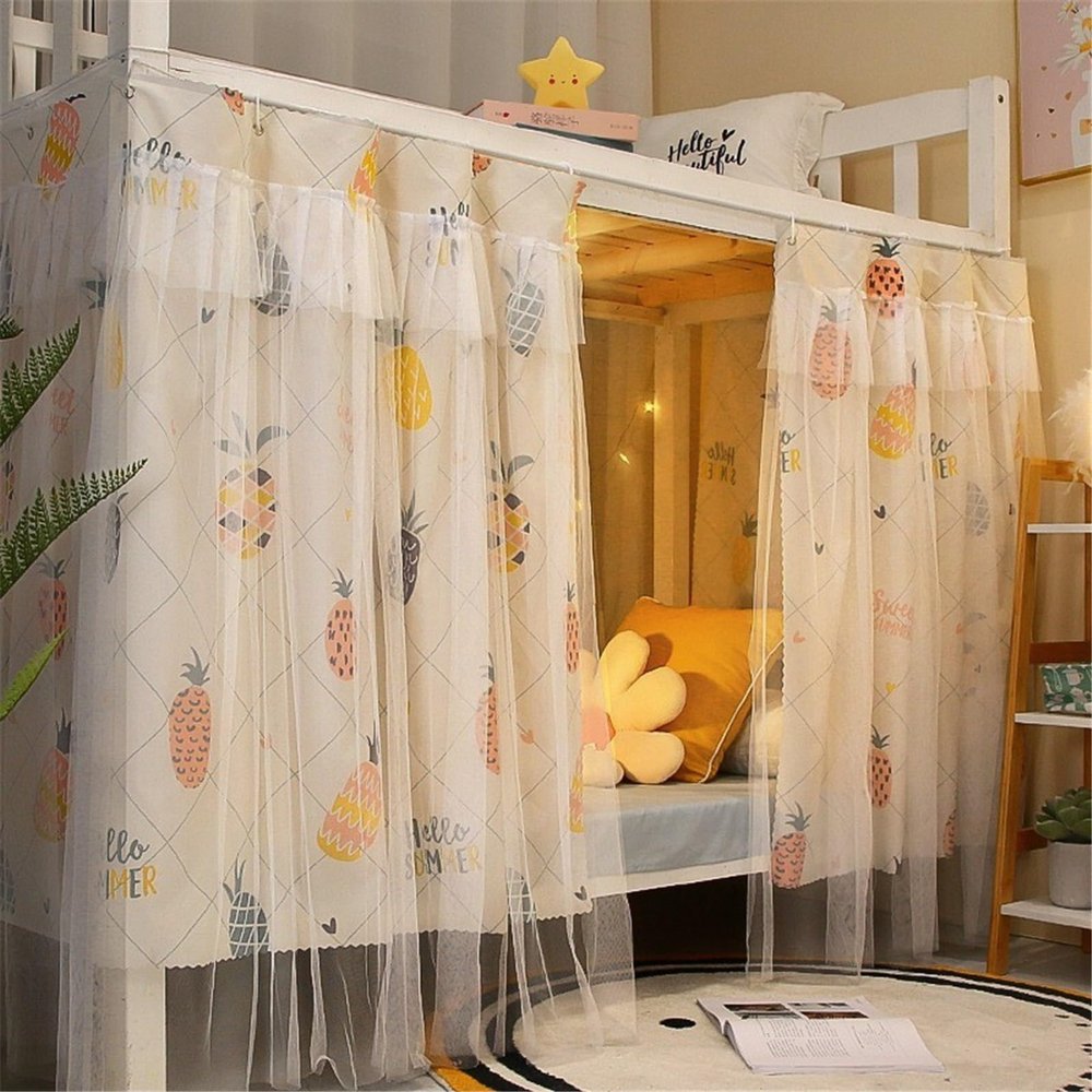 HAJHI Dormitory Bunk Bed Curtain, Single Bed Privacy Divider, Blackout Mesh, Pineapple, 2-Piece Set