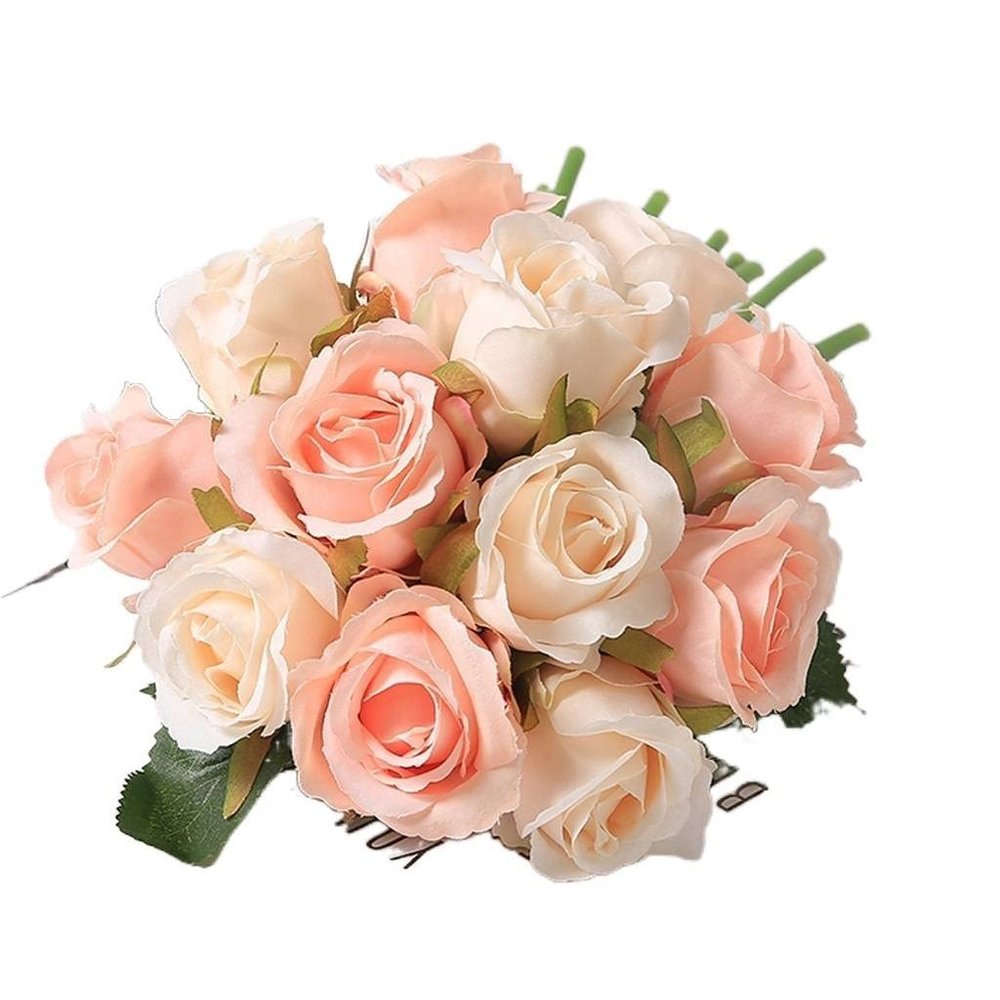 SUNMME Artificial Rose Bouquet, 12 Blooms, Silk-Look Wedding Decor