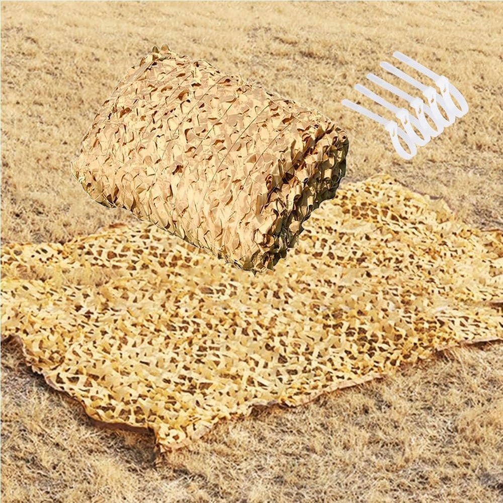 Generic Beige Camouflage Sunshade Net, Reinforced Camouflage Net 1 m, 2.5 m, 4 m, 6 m, 8 m, 10 m, 12 m, 15 m, Hunting Camouflage Net, Car Sunshade Cover (2 x 14 m)