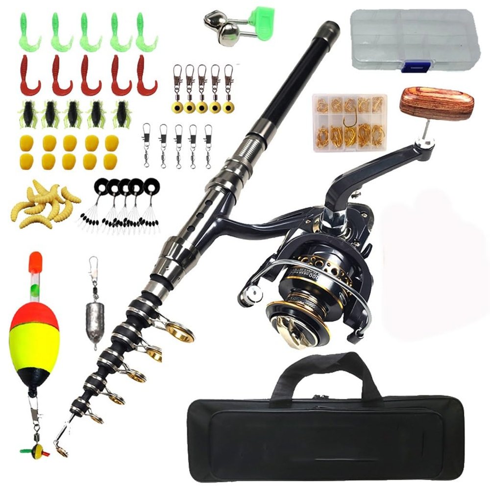 ZGYOZMNG Long-Cast Fishing Rod Set with Soft Bait, Hooks and Line (2.4 m) (2.1 m)