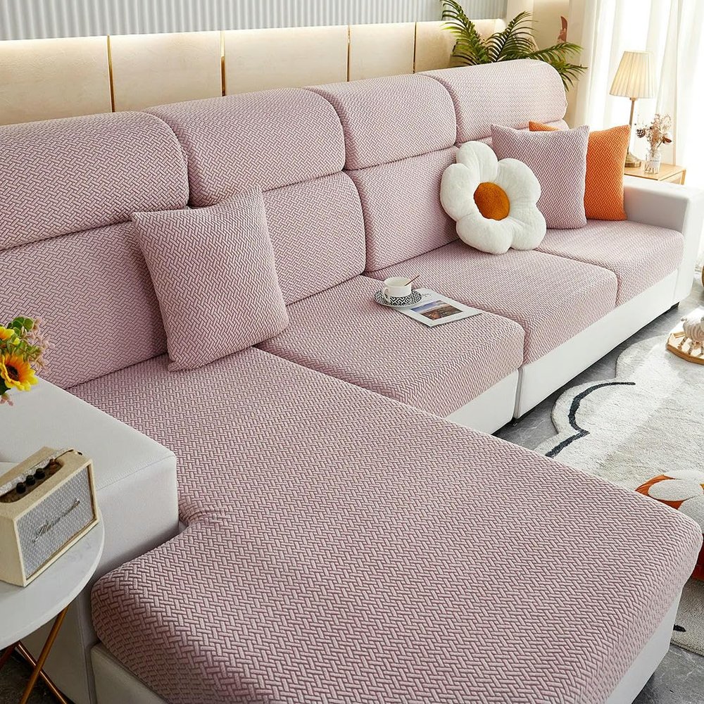 OMEVU 1-Piece Jacquard Sofa Slipcover, Twill Pattern, Elastic Furniture Protector