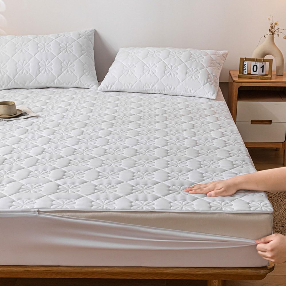 TYYUETY Wraparound Mattress Cover with Removable Zipper, Moisture-Resistant Protector for Innerspring Mattresses, White, 150 x 200 + 30 cm