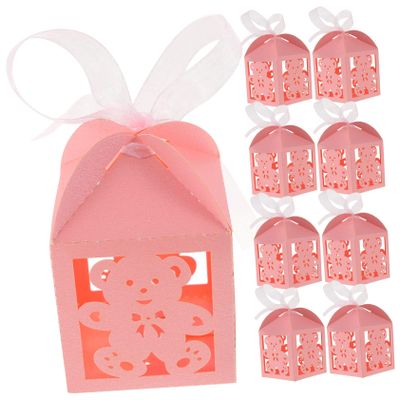 Alipis Bear-Shaped Paper and Fabric Candy Boxes, 50-Piece Set, Decorative Pink Gift Packaging for Baby Showers and Parties