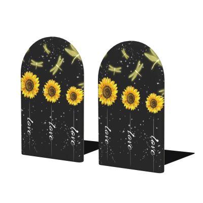 Mexpekil Wooden Bookends with Fantasy Sunflower Design, 2-Piece Set
