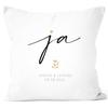 SpecialMe Personalized Wedding Cushion Cover with Names and Date, “Ja” Design, White, Standard view 1