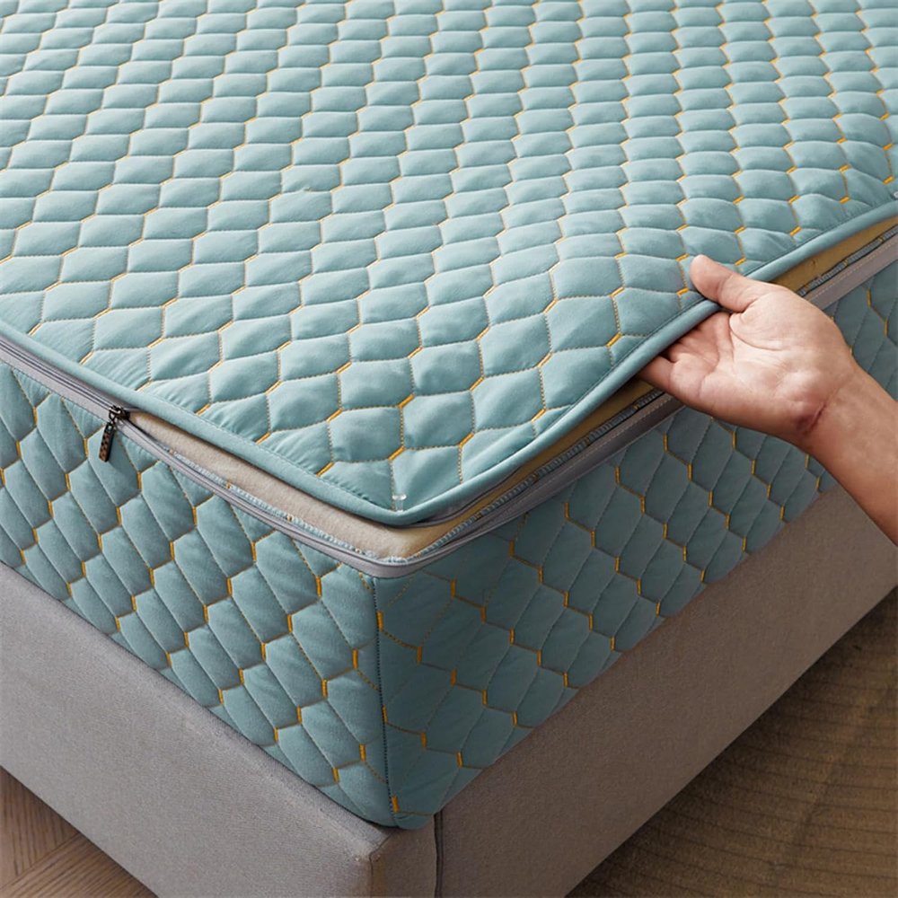 TYYUETY Zippered Mattress Cover, Adjustable Size, Solid Cyan, Warm and Comfortable, Extra-Soft Mattress Protector, 120 x 180 + 10 cm