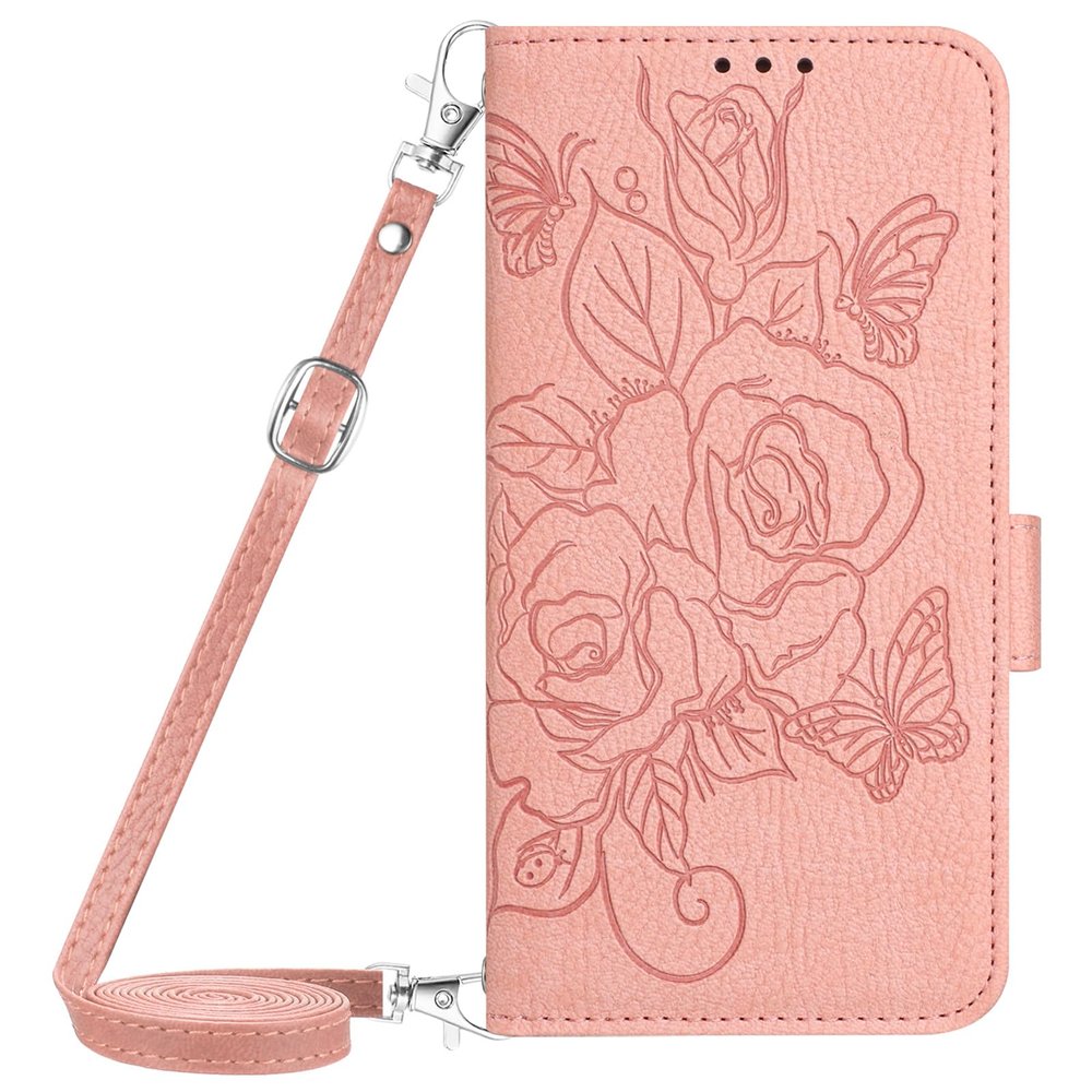 BLOTECH Rose & Butterfly PU Leather Wallet Case for Motorola Moto G 5G (2022), Rose Gold