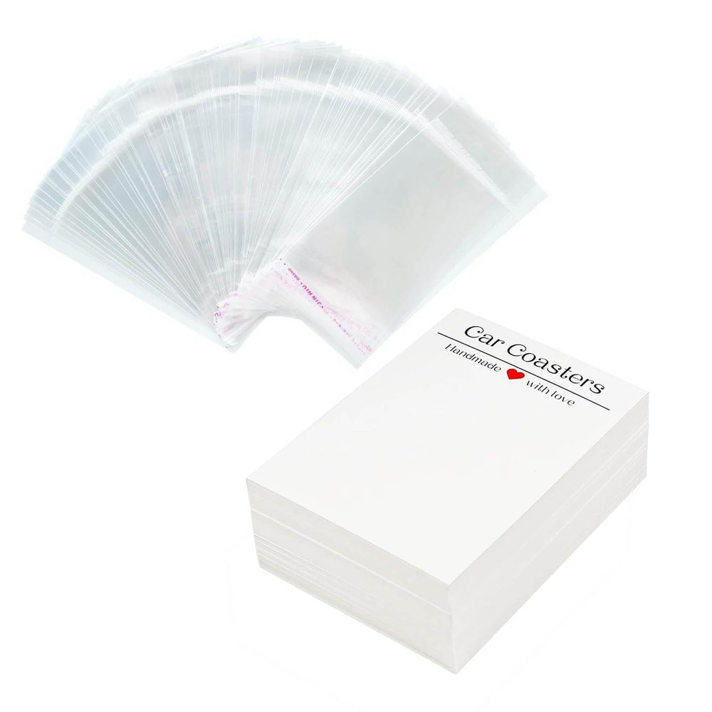 Mirweon Sublimation Car Coaster Display Cards with Storage Bags, 100 pcs