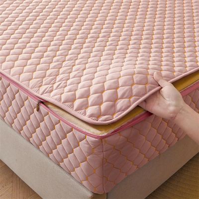 TYYUETY Quilted Mattress Protector with Zipper, Pink, 160 x 200 + 21 cm