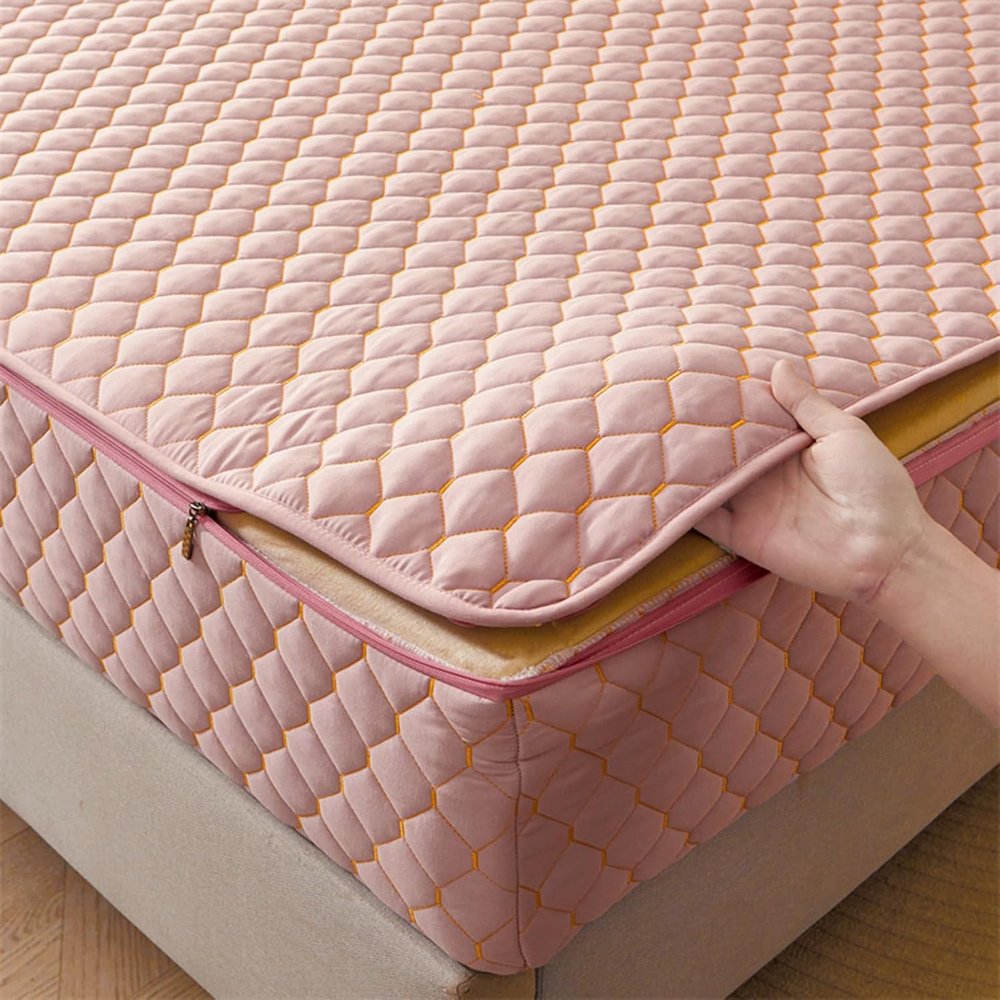 TYYUETY Quilted Mattress Protector with Zipper, Pink, 160 x 200 + 21 cm