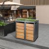 240L Wheelie Bin Storage Box with Plantable Roof, Lockable, Weatherproof, Wood-Look Metal view 3