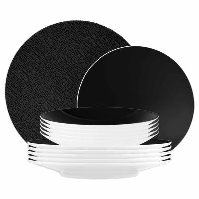 Seltmann Weiden Life Fashion Glamorous Black 12-Piece Dinnerware Set for 6, Porcelain, Black/White