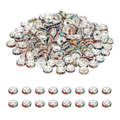 PATIKIL 4mm Rondelle Spacer Beads, 200 Crystal Rhinestone Beads for Jewelry Making, DIY Bracelets and Necklaces, Silver/Multicolor