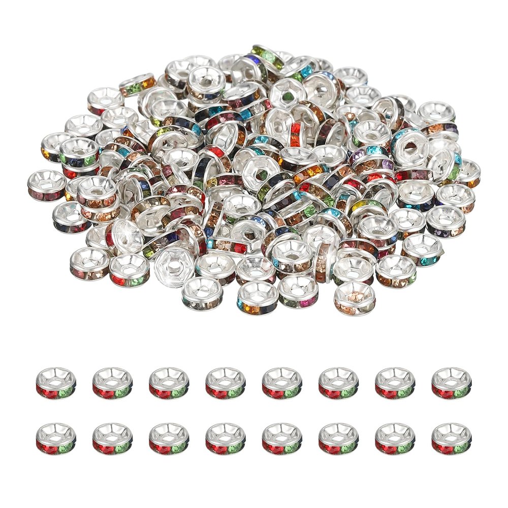 PATIKIL 4mm Rondelle Spacer Beads, 200 Crystal Rhinestone Beads for Jewelry Making, DIY Bracelets and Necklaces, Silver/Multicolor
