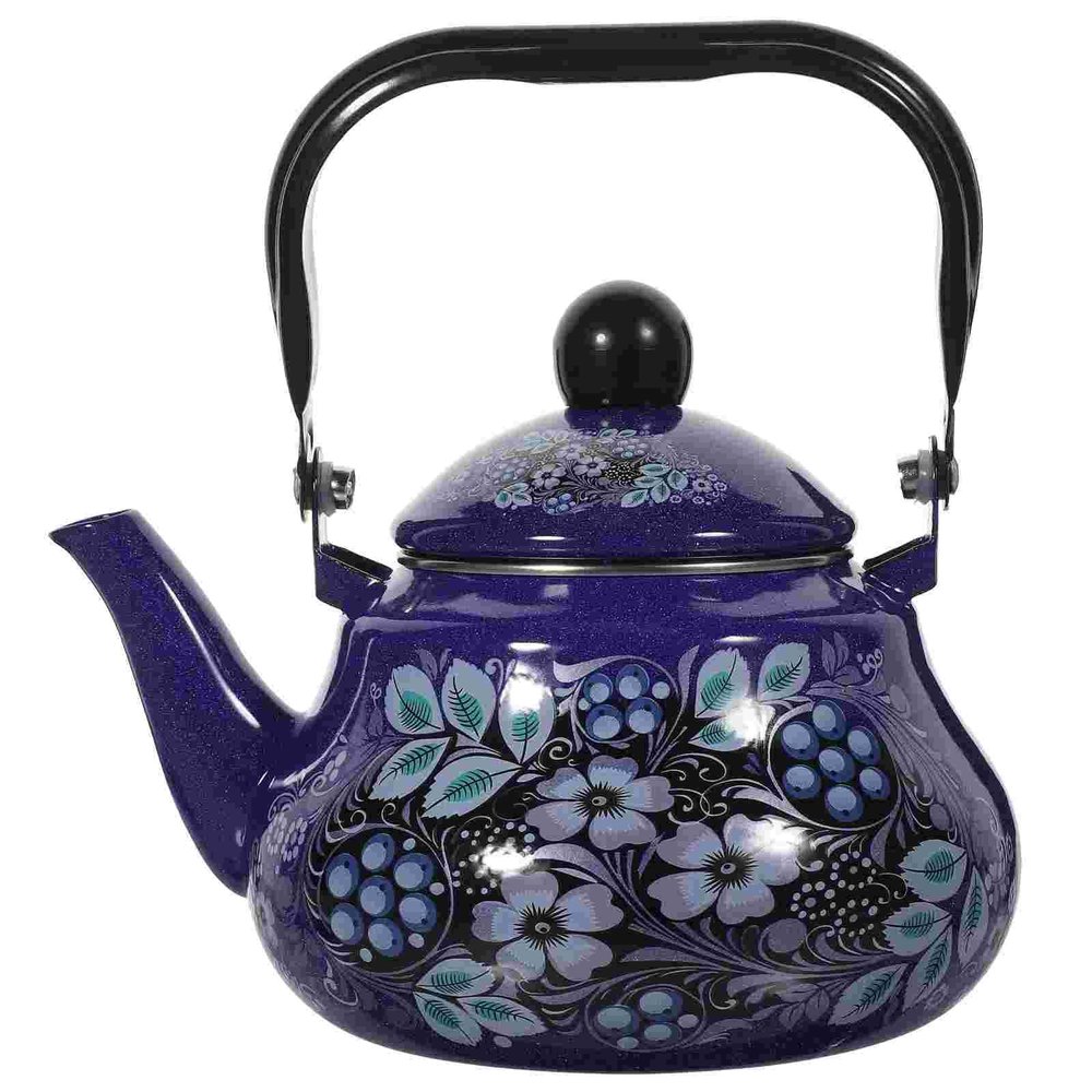 2 L Enamel Stovetop Tea Kettle with Blue Floral Design