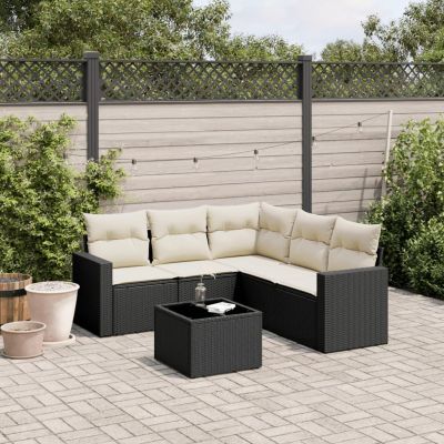Verderoom 6-Piece Black and Cream PE Rattan Garden Lounge Set with Storage, Type 3