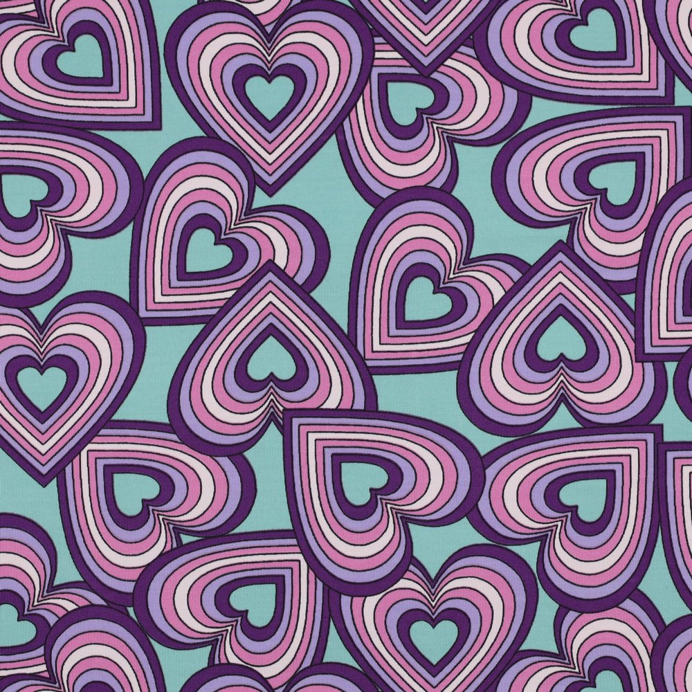 MAGAM Retro Hearts Children's Jersey Fabric, OEKO-TEX, Sold by the Meter from 50 cm (Dark Mint)