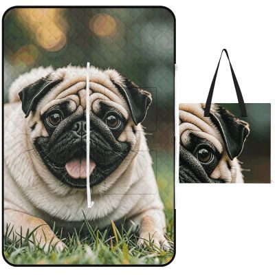 LMHLDSC Waterproof Foldable Picnic Blanket with Pug Design