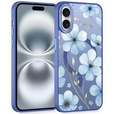 Phoona iPhone 16 Case with MagSafe, Blue Flowers