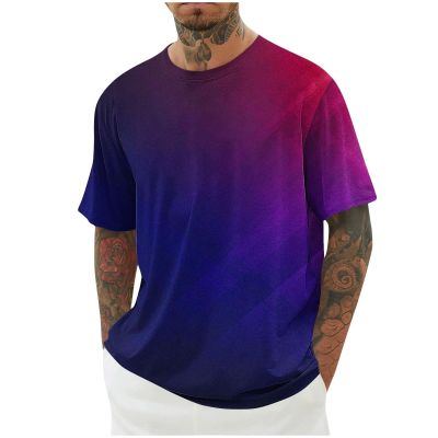 Men's Casual Crew-Neck Gradient T-Shirt, Digital Watch (Z3-Purple, XXXL)