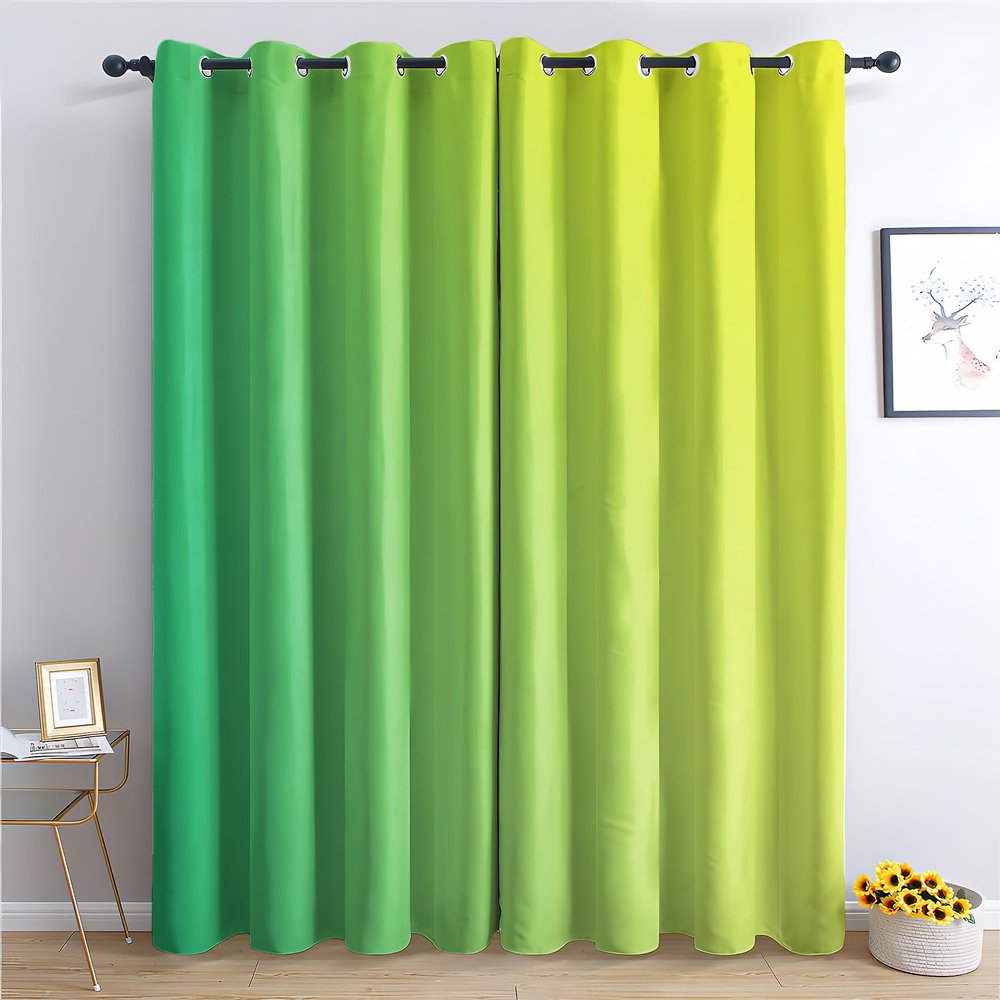 zcwl Green and Yellow Ombre Blackout Curtains with Grommets, 2-Piece Set, 300 x 140 cm