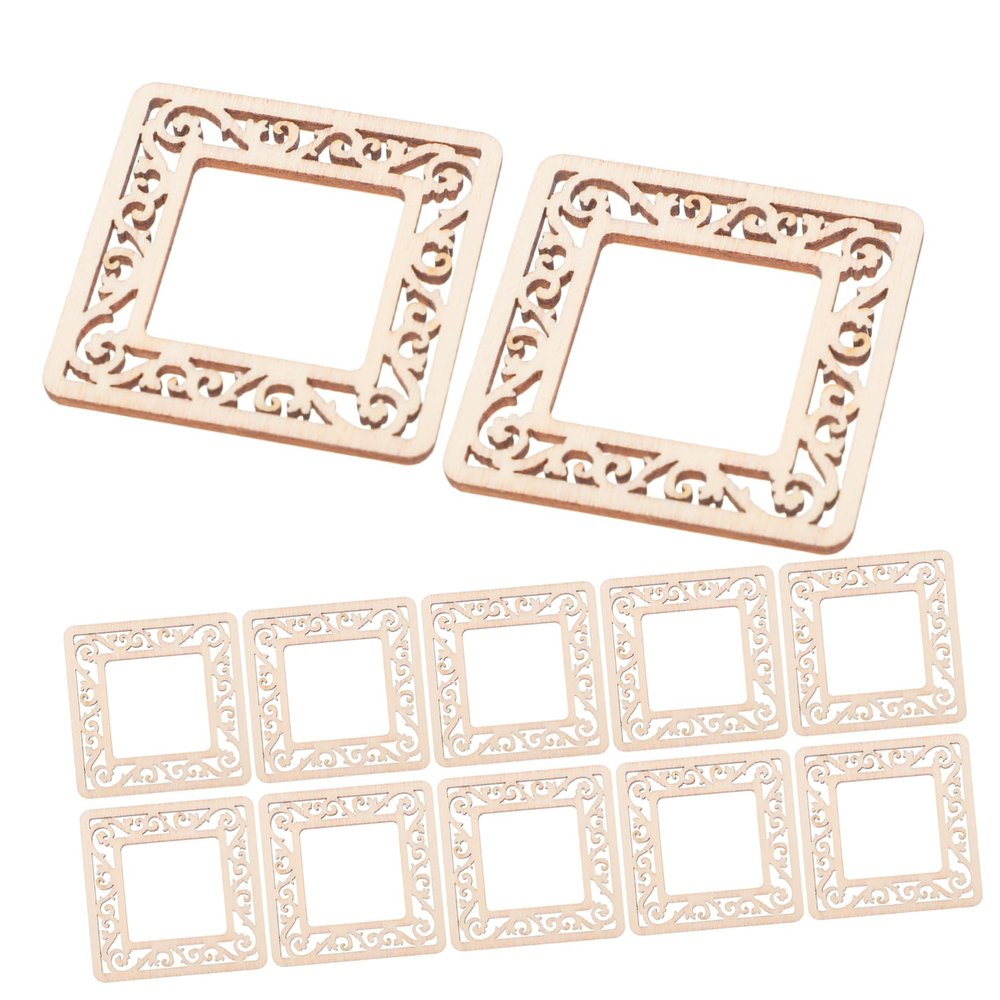 Unfinished Square Wooden Craft Pieces, 50 Pieces with Cutouts