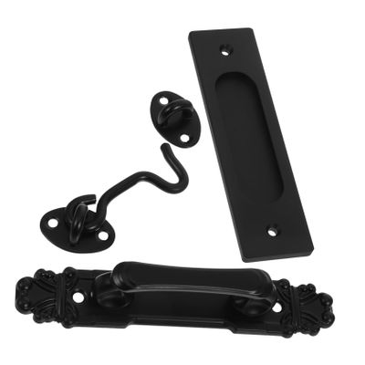 Sliding Door Handle and Latch Hook Set, Black Zinc Alloy