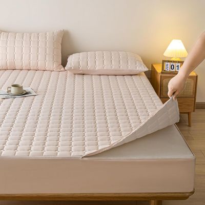 TYYUETY Zippered Mattress Cover, Customizable Size, Solid Color, Warm & Comfortable, Extra-Soft Mattress Protector – Beige, 180 x 200 + 30 cm