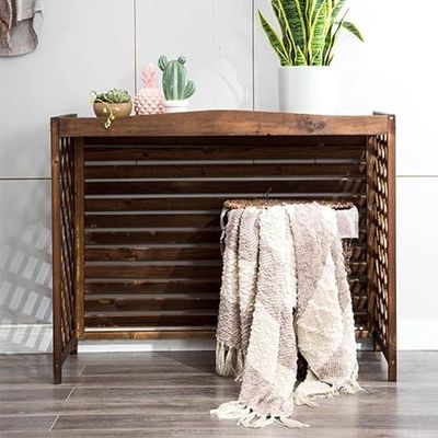 Rustic Wooden Outdoor Air Conditioner Cover and Privacy Screen, 110 x 50