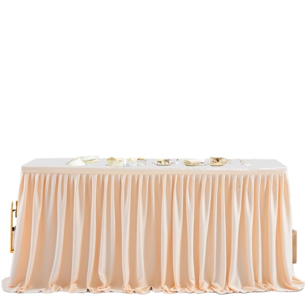 YDYAENIO Table Skirt for Rectangular Tables, Ruffled Tropical Grass Skirt, Champagne, 9 ft, 78 x 275 cm