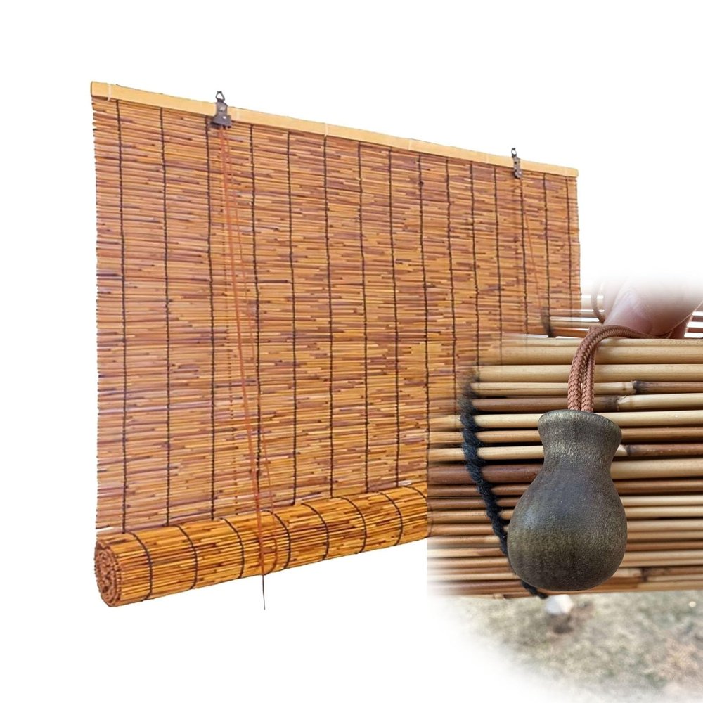 WZDXFNLD Bamboo Roller Blind, 30–160 cm, Retro Reed Shade, Outdoor Weather-Resistant, with Side Pull (W65 x H200 cm)