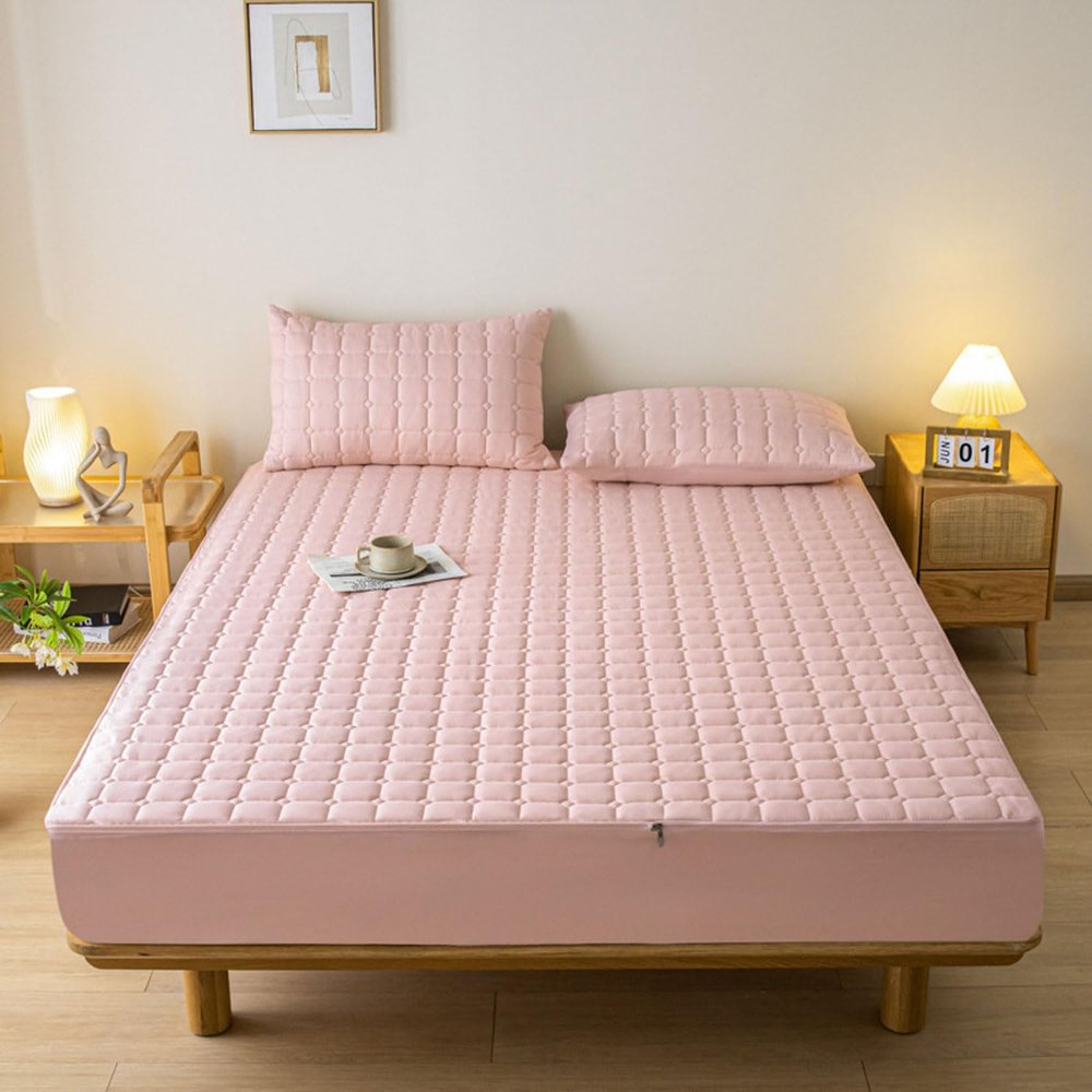 TYYUETY Wraparound Mattress Cover with Zipper, Moisture-Resistant Protector for Innerspring Mattresses, Pink, 80 x 180 + 20 cm