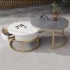 YHKJLYH Round Nesting Coffee Tables, Set of 2, Gold/Black Steel Frame, MDF Marble Tops view 1